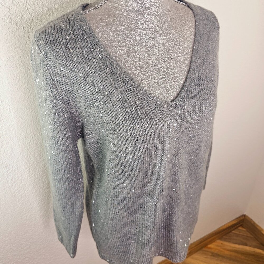 Joe Fresh Silver Sparkly Metallic Knit Sweater